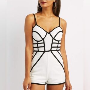 Charlotte Russe Black & White Piping Sweetheart Spaghetti Strap Bustier Romper